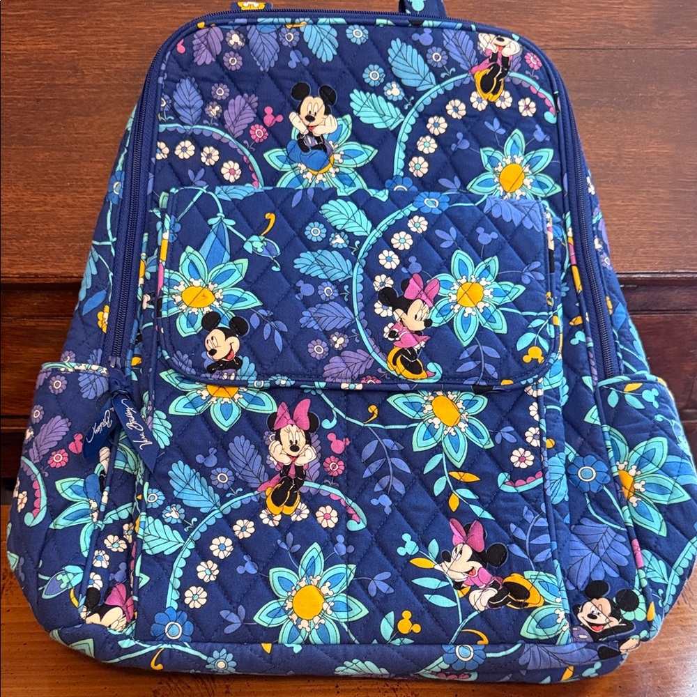 Vera Bradley Disney Backpack - Blue with Floral and Mickey and Minnie Design